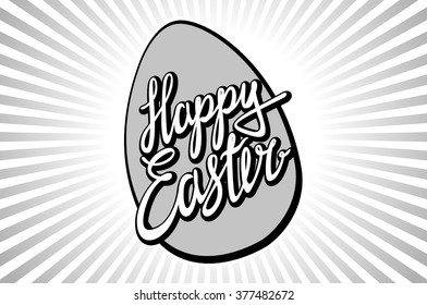 vector holiday  illustration of handwritten Easter retro label and light rays on the black cardboard background. religious holiday sign or logo. art