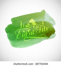 vector holiday illustration of handwritten Eid-al-Fitr retro label. lettering composition of muslim holy month
