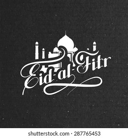 vector holiday illustration of handwritten Eid-al-Fitr retro label. lettering composition of muslim holy month