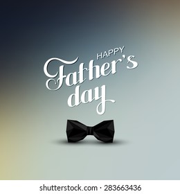 vector holiday illustration of handwritten Happy Fathers Day retro label with black bow tie in low-polygonal style. lettering composition 

