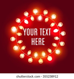 Vector Holiday Illustration of Luminous Electric Garland on the red background with place for your text.