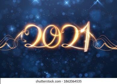 Vector holiday illustration. Modern 2021 new year, great design for any purposes. Gold 2021 new year background template. Happy new year party invitation.