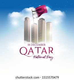vector holiday illustration. National Day of Qatar. A national holiday celebrating the union and gaining independence Qatar December 18, 1878.  