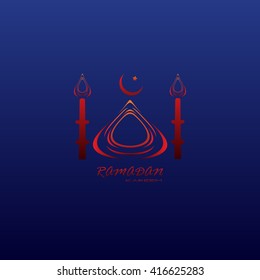 Vector holiday illustration of  Ramadan Kareem label. lettering composition of muslim holy month. 