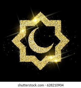 vector holiday illustration of shiny Ramadan Kareem label. composition of muslim holy month