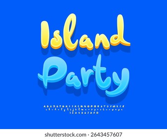 Feriado vetor convida Island Party. Fonte Amarela de Verão. Letras e Números de Alfabeto 3D Manuscritos.