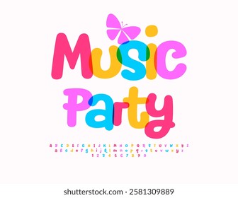 Vector Holiday invitation Music Party. Watercolor Kids Font. Joyful Alphabet Letters and Numbers.