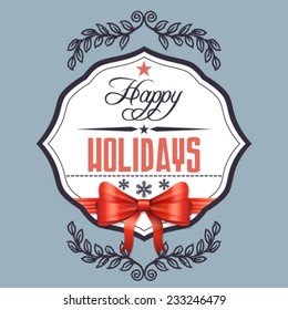 Vector holiday label with bow and ribbon, background illustration