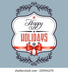 Vector holiday label with bow and ribbon, background illustration