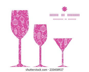 Vector holiday lanterns line art three wine glasses silhouettes pattern frame