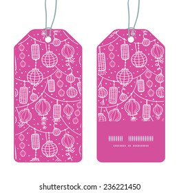 Vector holiday lanterns line art vertical stripe frame pattern tags set
