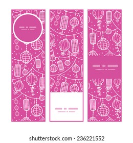 Vector holiday lanterns line art vertical banners set pattern background