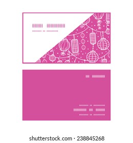 Vector holiday lanterns line art horizontal corner frame pattern business cards set
