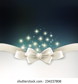 Vector Holiday light Christmas background with white silk bow