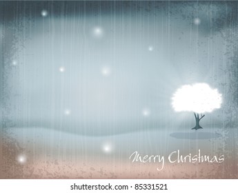 vector holiday, New Year's, retro background with tree and falling snow