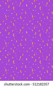 Vector holiday pattern background. Violet vector seamless pattern. Composition with serpentine, confetti, stars, flashes. Hipster pattern ground. Abstract geometric print. Colorful backdrop. Vertical