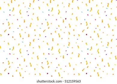 Vector holiday pattern background. White vector seamless pattern. Composition with serpentine, confetti, stars, flashes. Hipster pattern ground. Abstract geometric print. Colorful backdrop. Horizontal