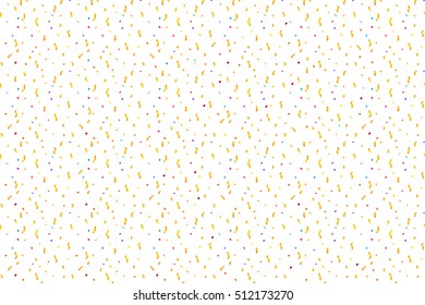 Vector holiday pattern background. White vector seamless pattern. Composition with serpentine, confetti, stars, flashes. Hipster pattern ground. Abstract geometric print. Colorful backdrop. Horizontal