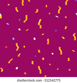 Vector holiday pattern. Burgundy seamless background with shapes, rings, stars, flashes. Modern hipster Mardi Gras design. Abstract geometric decoration. Brazilian Masquerade in Rio
