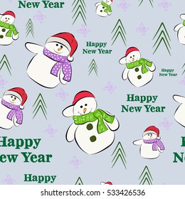 Vector holiday pattern with snowmen and text on it