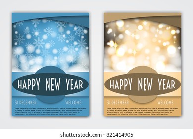 Vector Holiday Posters. Invitation Illustration. Snowflakes and Stars.  Flyers  Decoration Templates for Christmas and New Year Celebration.