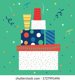 Vector holiday present colored gift boxes, Present party in bright color, vector illustration