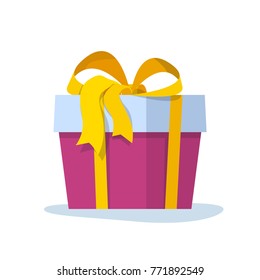 vector holiday present colored gift boxes, packaging pile. Flat cartoon isolated illustration on a white background. Christmas, new year birthday gift concept