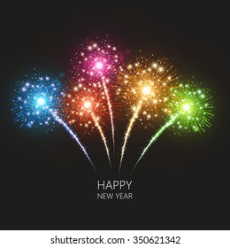 Vector Holiday Realistic vector Fireworks Background. Happy New Year 