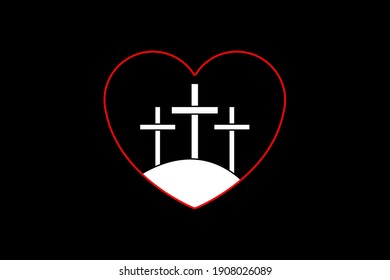 A Vector Holiday Religion Easter Illustration. Cross, Heart, Love. Christ's Resurrection. Christian Concept.Good For Banner, Poster, Card, Flyer, T-shirt Print. Flat.