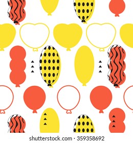 Vector holiday seamless pattern with flat flying air balloons. Abstract colorful party background. Happy Birthday concept for greeting cards, festival decoration, gift card, jubilee and baby shower.