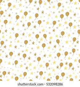 Vector Holiday seamless pattern. Hand Drawn doodle Balloons and Stars. Festive attributes. Celebratory background 