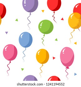Vector holiday seamless pattern with multicolor watercolor air balloons. Abstract background. Design concept for birthday greeting cards, festival decoration, gift card.