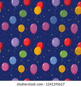 Vector holiday seamless pattern with multicolor watercolor air balloons. Abstract background. Design concept for birthday greeting cards, festival decoration, gift card.