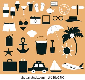 Vector holiday set. Illustration set holiday trip, summer holidays theme on white background