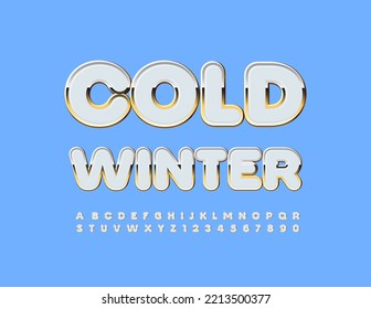 Signo de feriado vectorial Invierno frío. Fuente blanca elegante. Estilo decorativo Alfabeto Letras y números establecidos