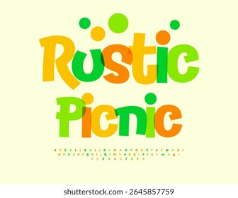 Vector Holiday sign Rustic Picnic. Festive Colorful Font. Joyful Colorful Alphabet Letters and Numbers set.