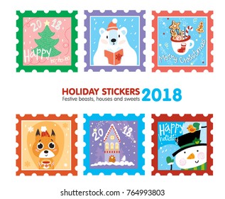 vector holiday stickers sweets, animals