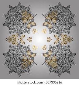Vector for holiday Thanksgiving day, a simple hand-drawn winter design on white background in white colors. Golden elements.