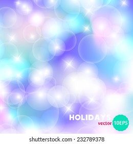 Vector Holidays card design. Abstract blue bokeh  background with lights. Designed background for your projects. Perfect as invitation or announcement, greeting card. Vector 10 EPS