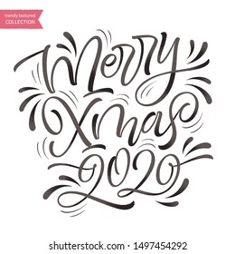 Vector holidays christmas lettering. Merry Xmas 2020 calligraphy for invitation and greeting card, prints and posters. Hand drawn inscription, design elements for store, blogs and social media content