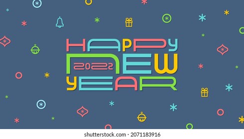 Vektorurlaub Grußdesign mit neuen Jahren und Weihnachtszeichen und Symbolen. Vektorgrafik.