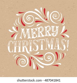 Vector holidays lettering. Christmas text for invitation and greeting card, prints and posters. Hand drawn vintage christmas design on craft paper background  