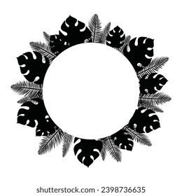 Vector Holidays Round Frame with Black Silhouette Tropical Palm Leaves Frame Neon Magenta and Blue Frame Leaves Frame Template Modern and Trendy Super Sale on a Shopping Tag Paper Banner Template