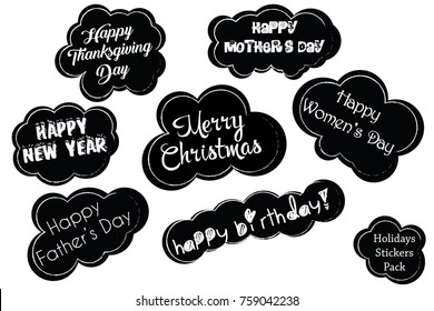 Vector Holidays Stickers Pack. Collections of Congratulations. Happy Holidays Set