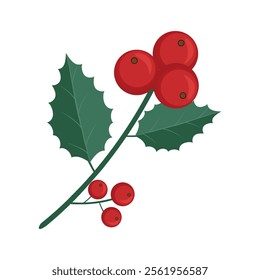 Vector Holly berries branch icon. Christmas holiday seasonal decoration for invitations, and greeting cards. Winter Christmas ornament