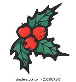 Vector holly berries in doodle style .Merry Christmas Isolated Christmas holly berries. Christmas decoration - vector illustration. Elements are isolated.