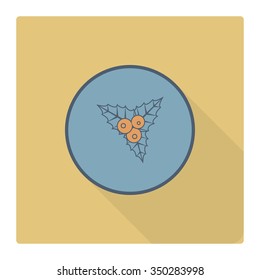 Vector Holly Berry. Long Shadow. Retro Color. Single Flat Icon
