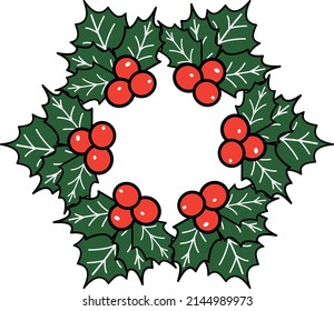 Vector of holly, berry and red ribbon Christmas wreath