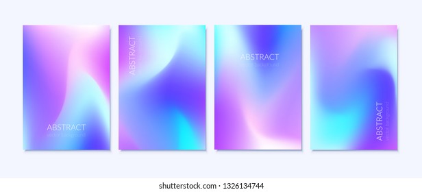 Vector Hologram Dreamy Background. Rainbow Iridescent Gradient. Minimalist Holographic Fluid Wallpaper. Modern Tech Music Design. Template for brochure, leaflet, flyer, cover, catalog A4 size.