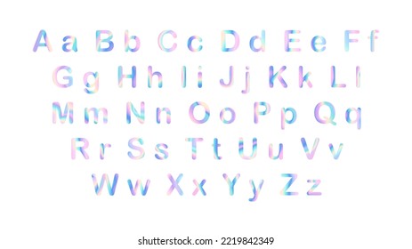 Holograma vectorial conjunto de letras del alfabeto inglés sobre fondo blanco para volante, afiche, web y embalaje 